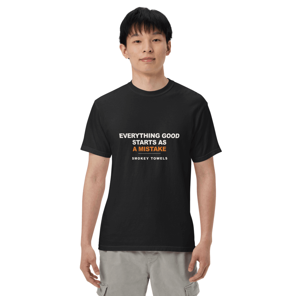 Everything Good Starts As A Mistake — Heavyweight Tee in Black — men's / front